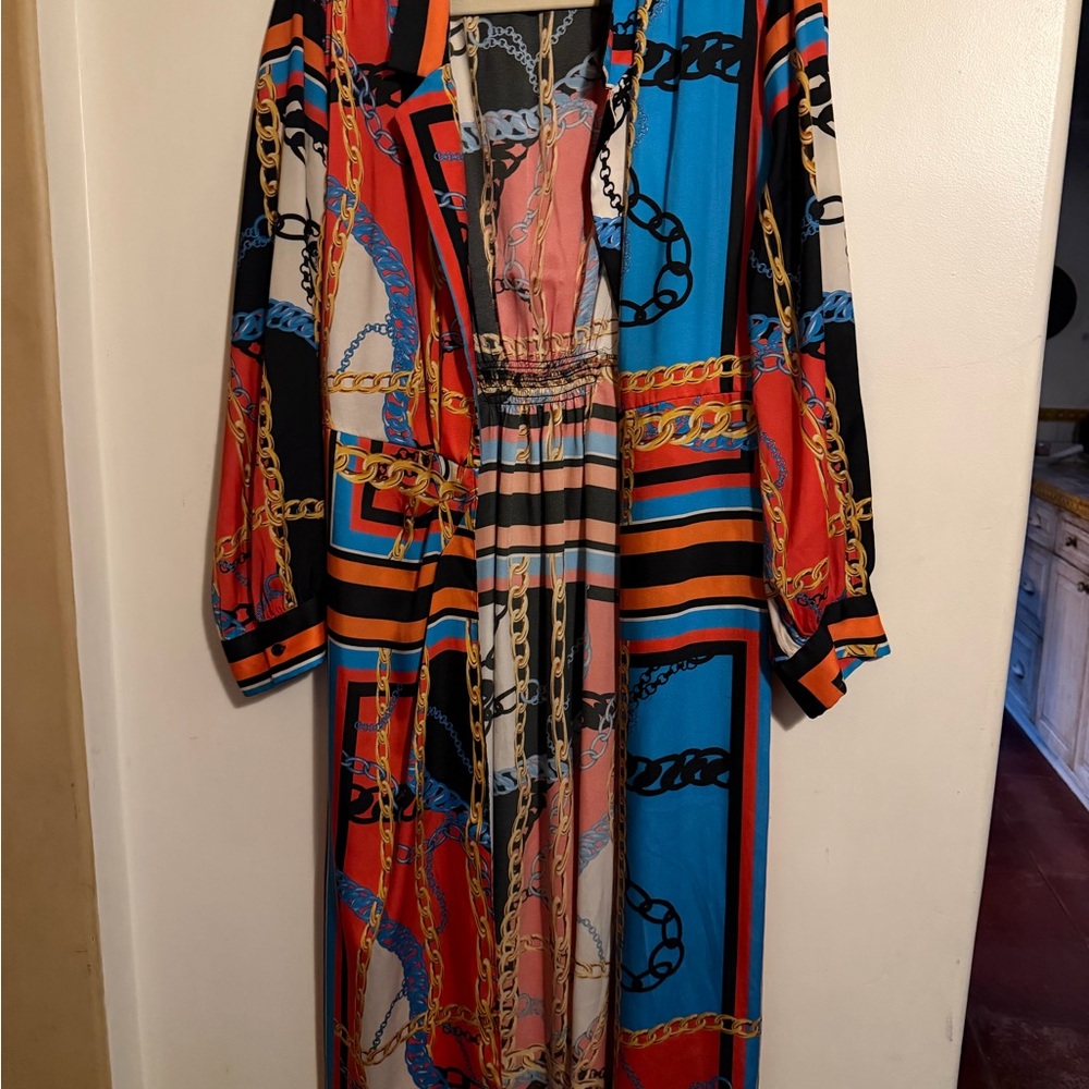 Multicolor Chain-Print Maxi Dress - Vibrant Blue & Red